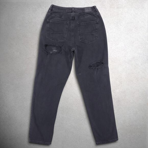 American Eagle Mom Jeans Women's 6 Black Distressed Destroyed Comfort Denim - Picture 2 of 12